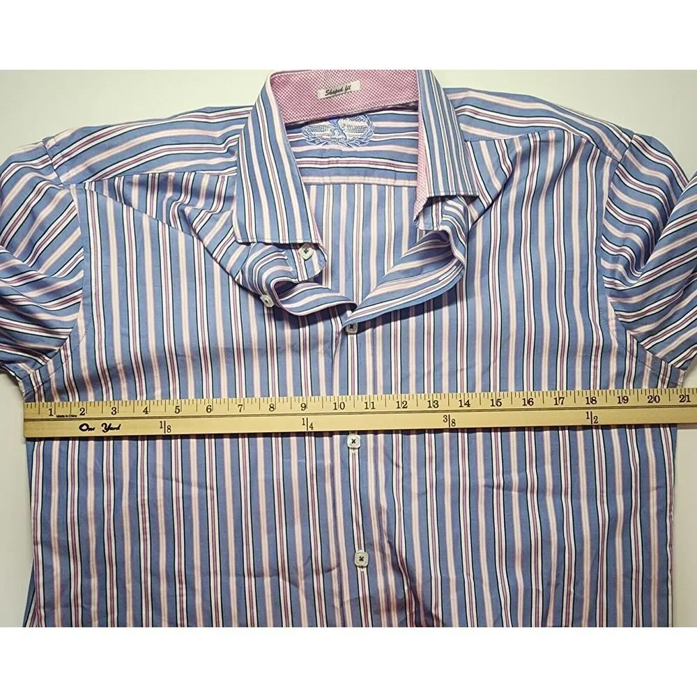 Bugatchi Mens Size Medium Long‎ Sleeve Button Down Blue/Pink Stripes